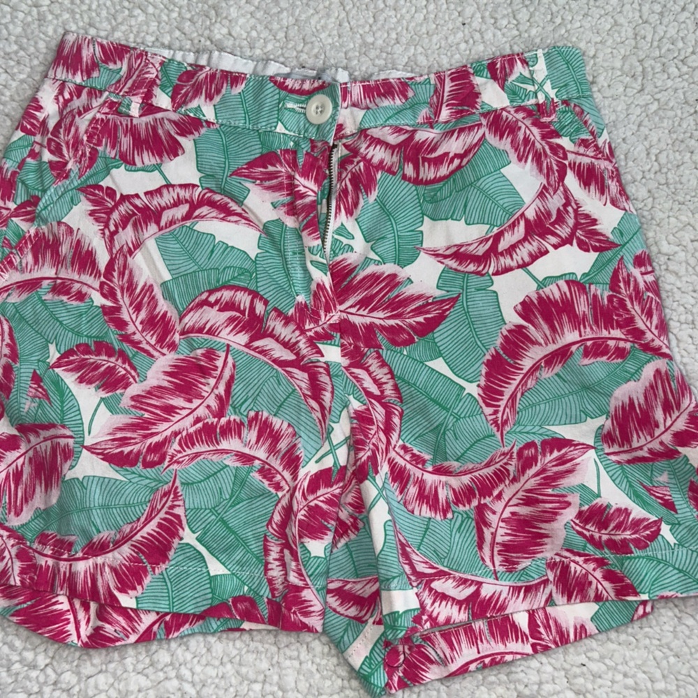 Caribbean Joe Pink & Green Tropical Leaf Shorts